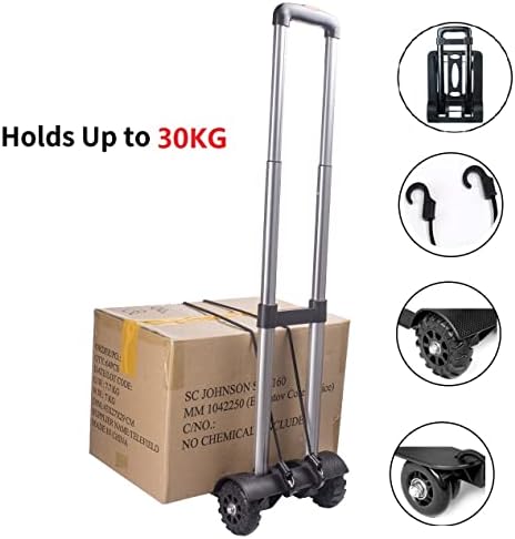 Folding Hand Truck and Dolly, Foldable Truck trolley, 50 Kg Heavy Duty 4-Wheel Solid Construction Utility Cart Compact and Lightweight for Luggage, Personal, Travel, Auto, Moving and Office Use