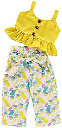 1-6T Baby Girl Pleated Wide Leg Palazzo Pants Outfits Halter Straps Off Shoulder Floral Vest Tops 2pcs Fall Outfit