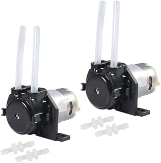 2PCS 12V DC Dosing Pump Peristaltic Dosing Head Low Flow Peristaltic Pump Liquid Small with Connector for Aquarium Lab Analytic Black