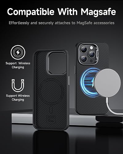 Image of BENKS Magnetic Case for iPhone 15 Pro, Built with Dupont Kevlar 600D Aramid Fiber [Compatible with Magsafe], [Military Grade Drop Protection] Anti-Scratch Non-Slip Shockproof Cover, 6.1 inch Black