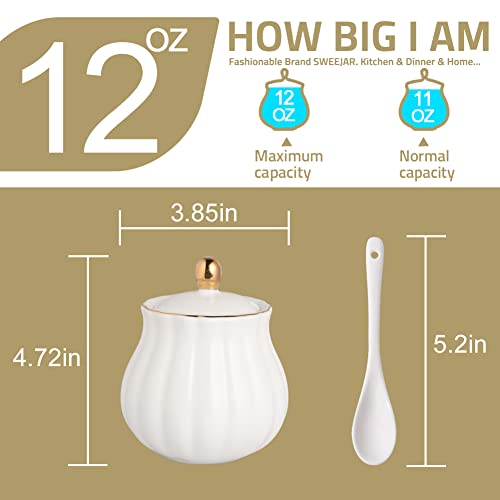 Sweejar Royal Ceramic Sugar Bowl, 12 Ounce Sugar Container With Spoon And Lid, Porcelain Salt Bowl Salt Container, Sugar Holder For Coffee Bar, Home And Kitchen(Turquoise) #TOP5