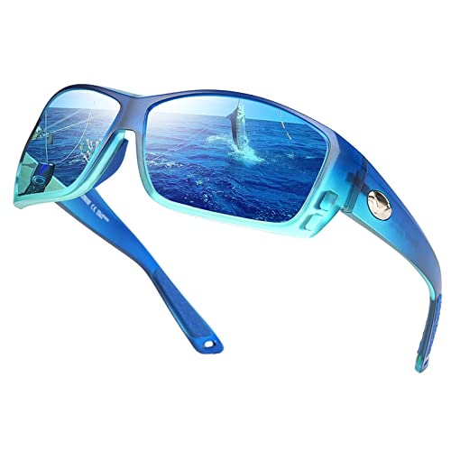 Polarized Sunglasses for Men,Square Sunglasses Men for Fishing Driving Running Sports Sunglasses UV400 Protectiont 18158 (Gradient Blue Ice Blue)