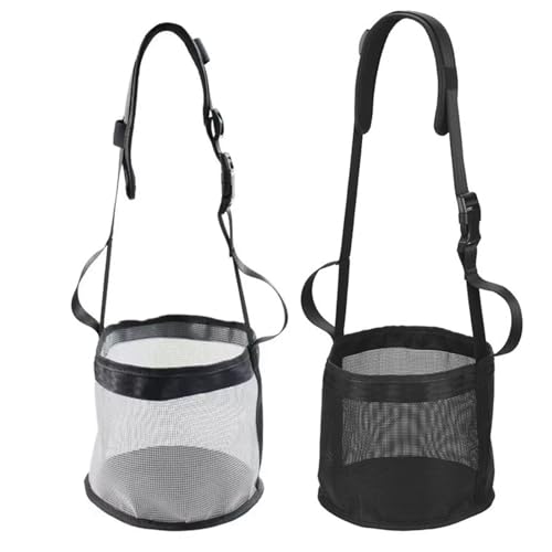 SSEHCWAN Horse Feed Bag, 2 PCs Muzzle Feed Bag with Adjustable Strap,Comfort Neck Pad, Mesh Grain Feeder for Feeding Grain, Powder, Supplements (Black+Grey)