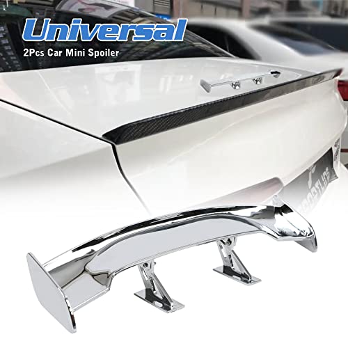 2Pcs Universal Car Mini Spoiler Car Tail Wing Trunk Deck Spoiler Auto Car Tail Decoration Spoiler Racing Style For Car Suv Truck Off-Road Trailer, Chrome Silver #TOP4