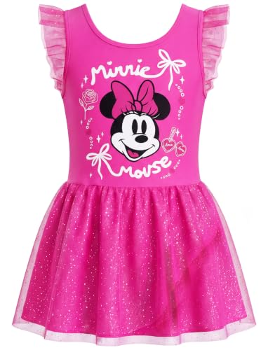 Image of Disney Frozen Elsa Princess Stitch Minnie Girls Ballet Leotards Ruffle Sleeve Shiny Leotard Dance Dress Ballerina Outfit 2-9Y