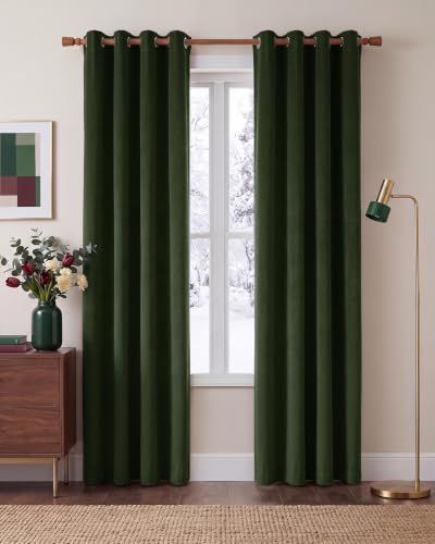 PONY DANCE Eyelet Blackout Velvet Curtains, 66x84, Olive Green, 2 Panels