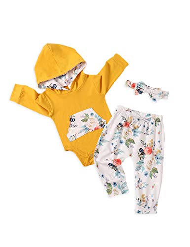 bilison Toddler Baby Girl Clothes Long Sleeve Letter Print Hoddie Sweatshirt Tops and Floral Pants 2Pcs Winter Outfits Set (Yellow, 3-6M)