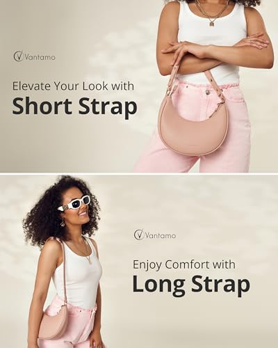 Image of Vantamo Crescent Bags For Women with RFID Protection, Half Moon Clutch Purses for Women with Anti-Theft Clip for Extra Safety