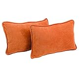 Blazing Needles Corded Solid Microsuede Rectangular Throw Pillows with Inserts (Set of 2), 20' by 12', Tangerine Dream