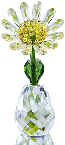 H&D HYALINE & DORA Crystal Yellow Flowers Statue,Glass Daisy Figurine Home Wedding Decoration,Glass Flower Figurines Ornament Collectibles