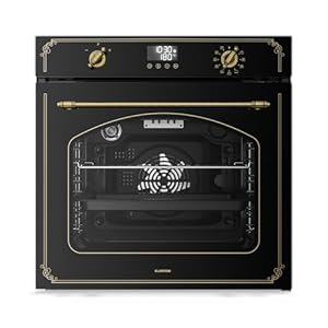 Klarstein Victoria Pyro Einbaubackofen 60 cm – 76L, Pyrolyse, 11 Funktionen, Retro Design, Energieklasse A, Timer, Einbau Backofen ohne Kochfeld, Vierfachverglasung, Emaille-Innenraum, Schwarz
