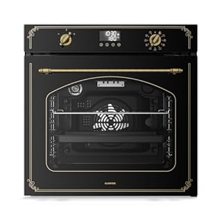 Klarstein Four Encastrable Pyrolyse Chaleur Tournante 76L - 11 Modes, Nettoyage Pyrolyse, Classe A, Design Rétro, Commande Boutons, Four Électrique Encastrable 60cm, Noir