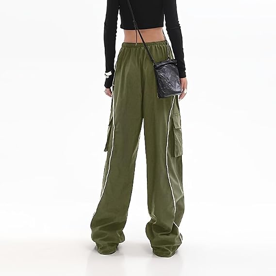 Y2K Parachute Track Pants for Women Low Rise Baggy Wide Leg Cargo Pants for Women