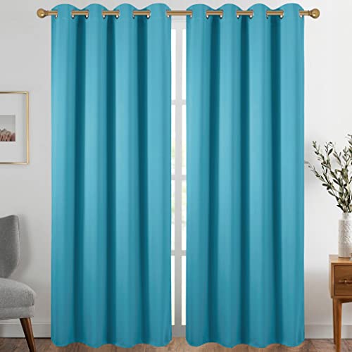 Diraysid Teal Grommet Blackout Curtains for Bedroom Thermal Insulated Room Darkening Curtains Drapes, 52 x 84 inch, 2 Panels