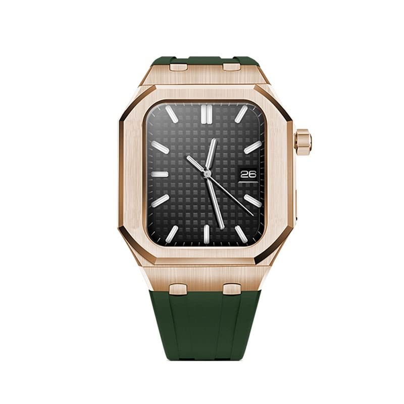 Bracelet Fluororubber Apple Watch 44mm avec boîtier acier luxe et couronne