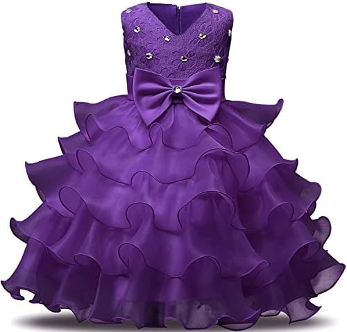NNJXD Girl Dress Kids Ruffles Lace Party Wedding Dresses Size (140) 6-7 Years Deep Purple