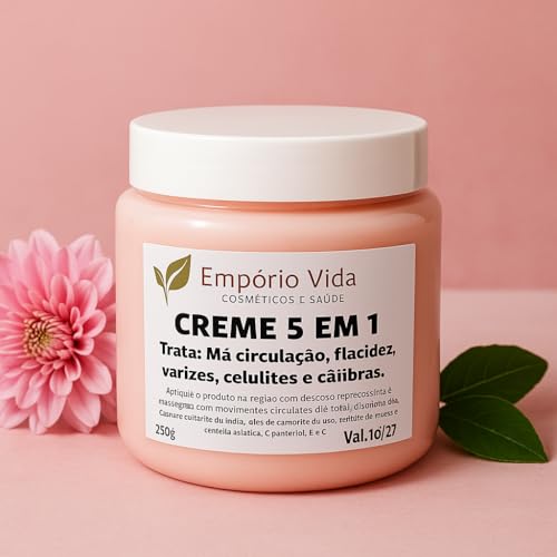 Creme 5 em 1 trata varizes, celulite, flacidez, câimbras e má circulação.