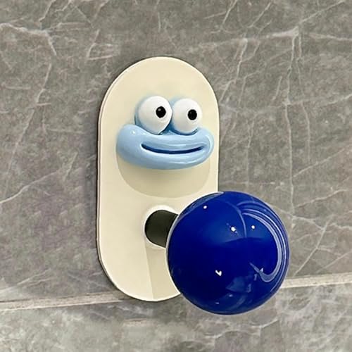 Image of Cartoon Face Self-Adhesive Wall Hook with Colorful Ball Shape Knob, No-Drill Hanging Hook (1)