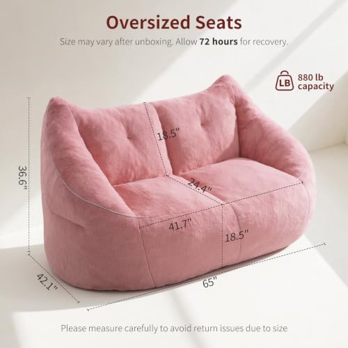 Image of Relefree Oversized Pink Bean Bag Chairs for Adults,Bean Bag Loveseat Sofa,Boneless loveseat for Reading,2 Seater Lazy Sofa for Small Spaces,Mini Small Couches for Living Room,Bedroom,Apartment