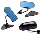 iJDMTOY Pair Black Cap Universal F1 Style Side Mirrors w/Blue Glass Compatible With Acura Honda Mazda Subaru Toyota Nissan Scion, etc (Brackets Included)