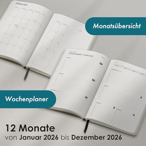 Terminplaner 2026 A5 Leinen – Kalender 2026 Buchkalender – Wochenplaner für Termine & Organisation – Planer Minimalist – Praktischer Terminkalender Jan - Dez 2026 mit Deutschen Feiertagen