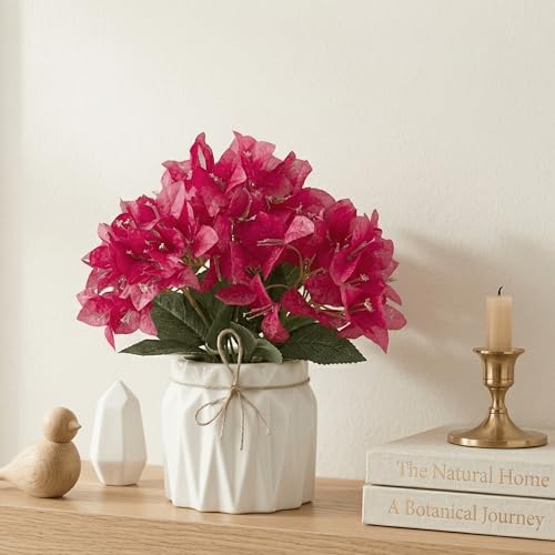 Image of Dekorly Artificial Lavender Plant in White Pot, 18cm - Realistic Faux Flower Arrangement for Home & Office Decor (Set of 1) (1, Bougainvillea)