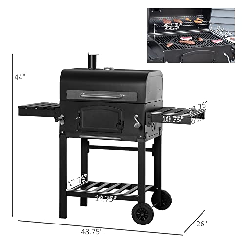 Outsunny Charcoal Grill Bbq With Adjustable Charcoal Height, Portable Barbecue Smoker With Folding Shelves, Thermometer, Bottle Opener, And Wheels For Outdoor Camping, Picnic, Patio And Backyard #TOP2