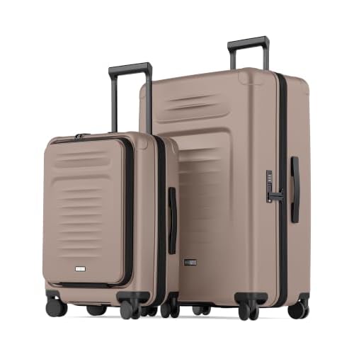 Coolife Expandable Luggage with TSA Lock 2 Piece Set Apricot | Suitcase Set with 360° Smooth-Rolling Dual Spinner,Durable Hardshell Suitcases,Reinforced Bottom Groove Apricot 2 Piece Set（20/