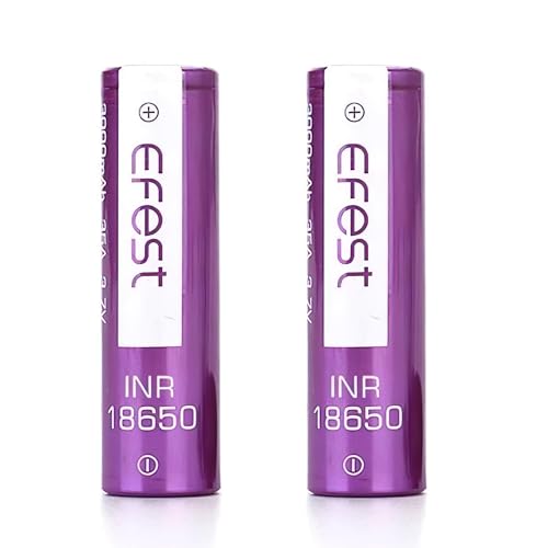 EFEST 3000 mAh INR 18650 Rechargeable Battery - Double High-Amp Flat Top Vape Battery with Plastic Case - Long-Lasting & Powerful 35A 3.7v for E-Cigarettes/Vape Kits (No Nicotine)- (Pack Of 2)