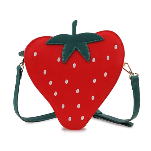 Sac à bandoulière fraise femme petit sac à main fantaisie en cuir synthétique ajustable