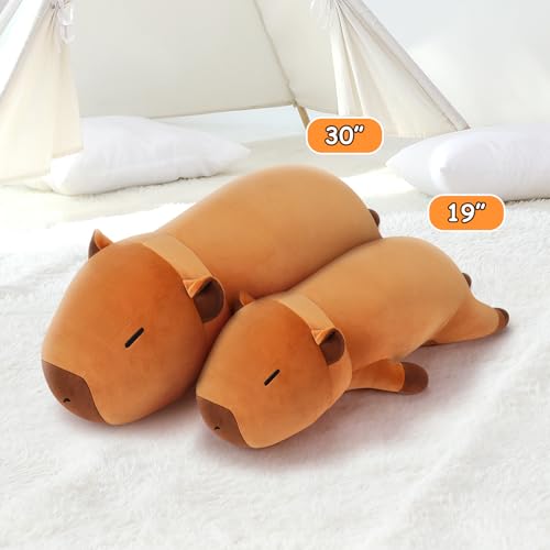 Image of Auspicious beginning 19'' Large Capybara Plush Stuffed Animal- Cute Capybara Plush Pillow Plushies, Big Capybara Body Pillow Stuffed Animal, Cute Body Pillow Birthday Gifts for Kids Girls Boys