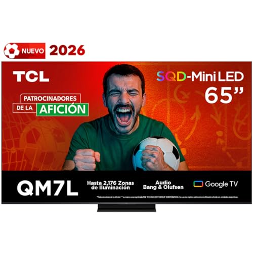 TCL 65QM7L Pantalla 65" SQD-MiniLED 4K Smart TV | 3000 Nits | 144Hz VRR |Sistema de Audio Bang and Olufsen 30W | Compatible con Alexa