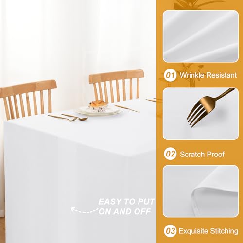 Hiasan White Waterproof Fitted Tablecloths 2 Pack, 30 x 96 Inch Tear Resistance Rectangle Table Cloth for 8 Foot Tables, Polyester Table Cover for Trade Show, Craft Show, Banquet, Wedding, Parties by Hiasan - Image 2