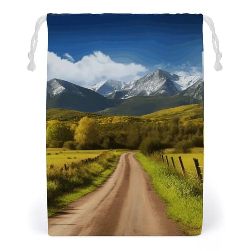 ELUZZIZUT Drawstring Storage Bag Reusable Gym String Bags Countryside Road Sports Cinch Sack for Swimming Beach Travel