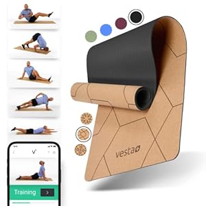 Vesta+ Yogamat, kurk, TPE + fitness-app, de duurzame kurk-yogamat voor de plus van je workout, de testwinnaar onder kurkmatten, yoga als yogamat, kurk, sportmat, kurk en fitnessmat van kurk