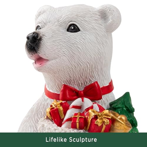 Famyards Christmas Polar Bear Stocking Holders Set of 4, Resin Decorative Fireplace Stocking Hangers with Non-Slip Mat Stocking Hooks Decoration for Mantel, Home Indoor, White - Thumbnail 6