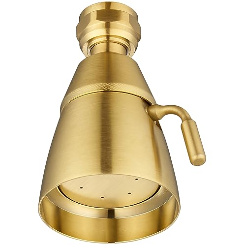 APLusee Brushed Gold Shower Head, High Flow Shower Sprayer with Rotary Joint, Solid Brass