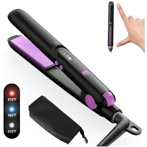 Elilier Mini Ceramic Flat Iron 0.7 Inch, Hair Straightener for Short Hair, Curls, Bangs - Adjustable Temperature, Portable Dual Voltage with Travel Pouch for Women, Men Cover