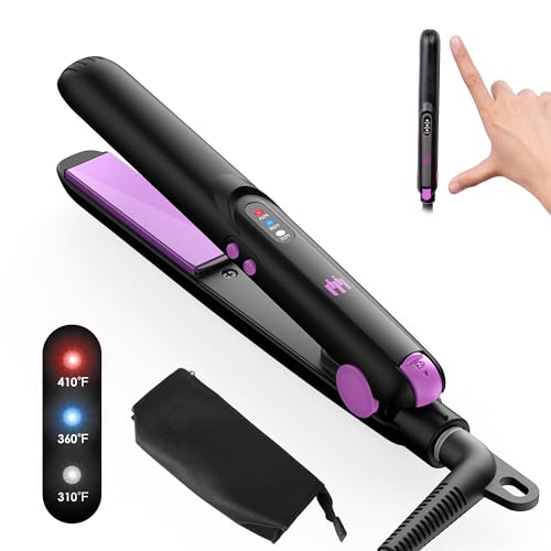 Elilier Mini Flat Iron 0.7 Inch, Ceramic Small Hair Straightener for Short Hair Curls Bangs, 3 Temperature Adjustable Small Flat Iron, Portable Travel Iron Dual Voltage with Travel Pouch for Women Men