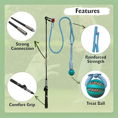 lamfer Flirt Pole for Dogs, Tether Tug Outdoor Dog Toy, Interactive Toys for Large Breed & Puppies, Agility Training Equipment, Durable Rope Toy with Chew Ball, Exercise & Training Tool - Thumbnail 3