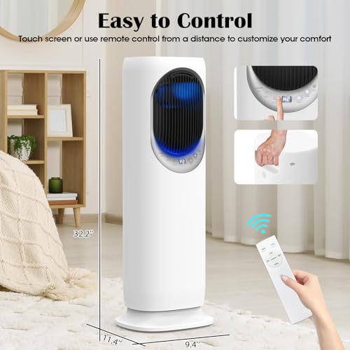 Image of 4 in 1 Tower Fan and Heater Combo with Humidification, 1800W Space Heaters Fan for Indoor Use, 120Oscillating, 2 Heating & 3 Cooling Speed, 4L Water Tank, Timer, Tip-Over (white, Crescent)