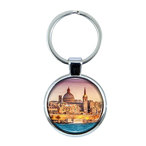 VILLA CRAFT Valletta Malta Keychain with Epoxy Dome and Metal Keyring