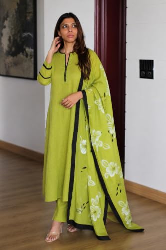Image of ANNI Designer Women's Cotton Blend Solid Straight Kurta with Pant and Dupatta | Kurta Set for Women Suit Set for Women | Indian Ethnic Wear Designer Collection