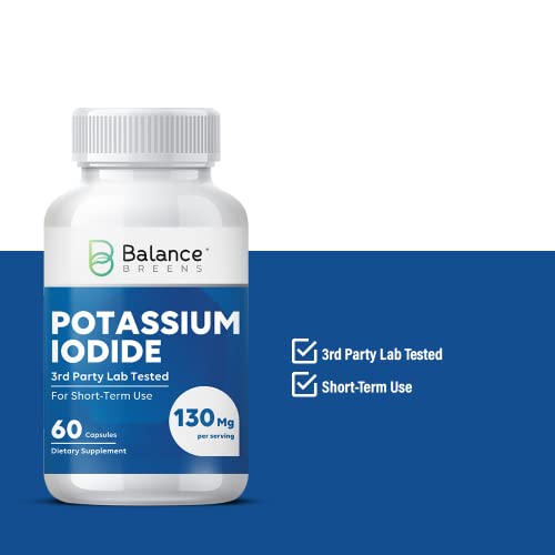 Balance Breens Potassium Iodide 130Mg - 60 Capsules - Emergency Survival Supplement, Thyroid Support, Short-Term Use Only - Third-Party Lab Tested #TOP3