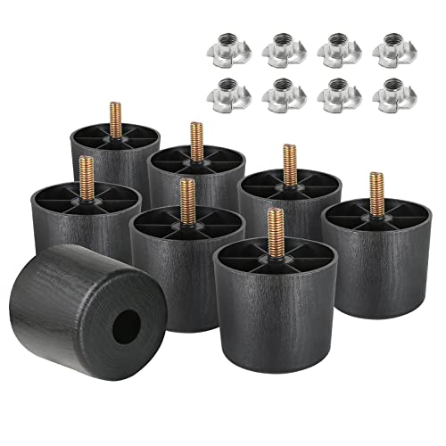 Image of 2 inch Plastic Furniture Legs, Round Tapered Table Legs Black Sofa Legs Replacement Legs with M8 Hanger Bolts for Couch Table Sofa, Pack of 8