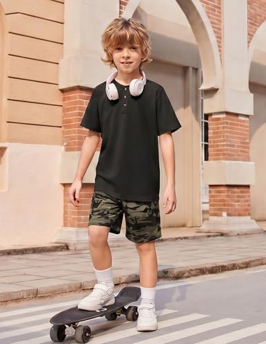 Image of Arshiner Boy's Textured Button Up Shirt and Shorts Set 2 Piece Summer Beach Outfit for 5~12 Years Kids