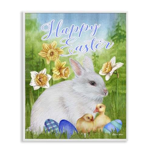 Happy Easter Bunny Rabbit Phrase, 11 x 14 Inch Framed Giclée Print