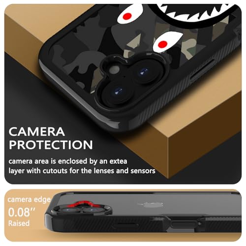 GUGU6JI Street Fashion Cool Camo Green Grey Shark Design Compatible with iPhone 16 Case for Boys Man Luxury Shockproof Rugged Cover Dual Layer Soft TPU + Hard PC Bumper Full-Body Protective Case by GUGU6JI - Used condition - Image 4