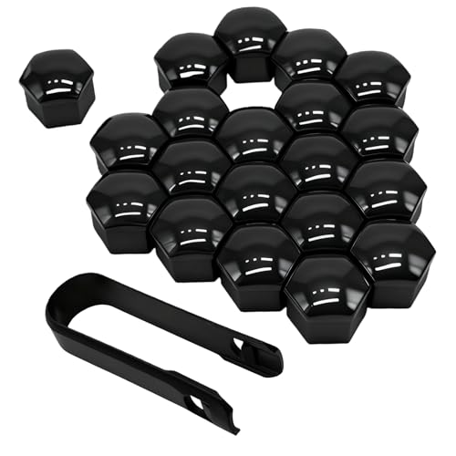 KoiLuvGo 20PCS 21mm Lug Nut Covers Hexagonal Wheel Bolt Covers Caps Tire Nut Rust and Dust Protection Cover with Remover Clip Universal for Most Car Lug Nut Caps Auto Exterior Accessories (Black)