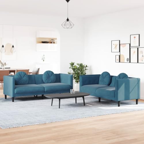 qohoio Juego de sofás con Cojines 2 Piezas Sofas de Salon sofá con Cojines Terciopelo Azul - 3209265